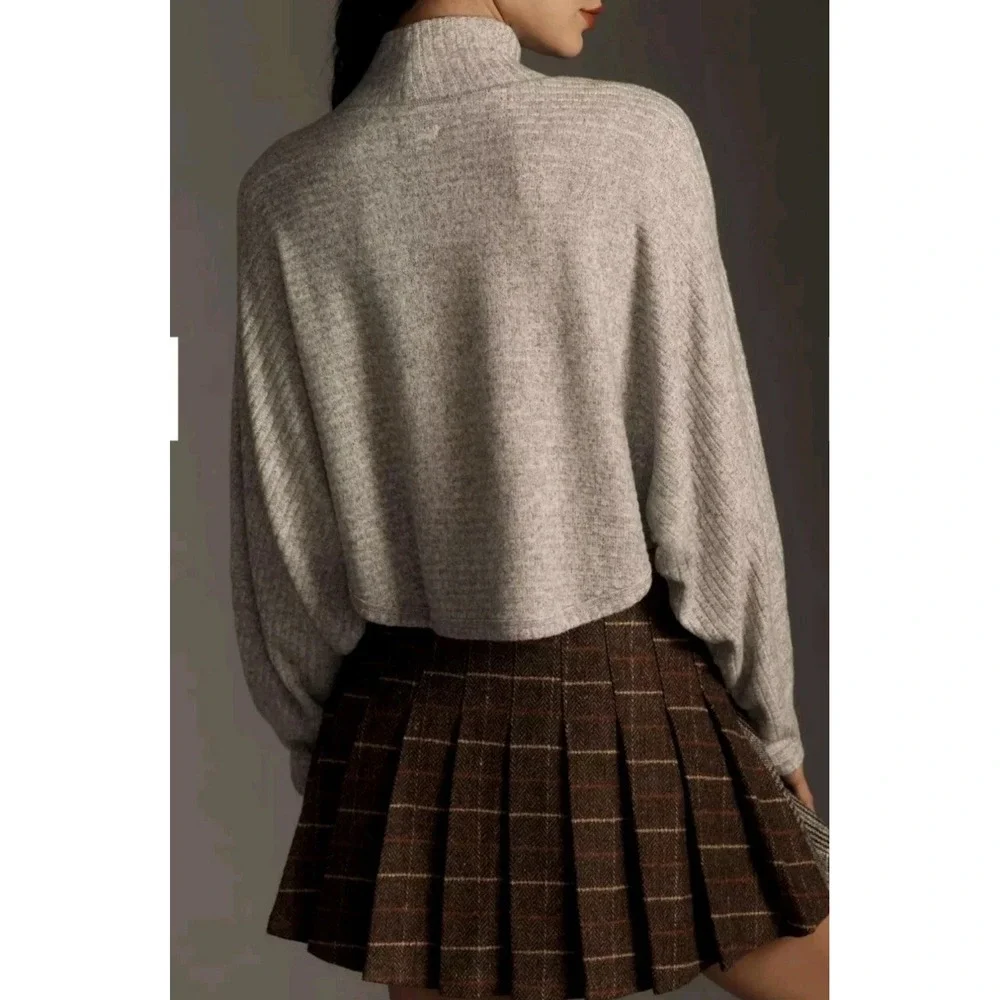Anthropologie‎ PILCRO Size L Cozy Ribbed Turtleneck Batwing Pullover Top Gray